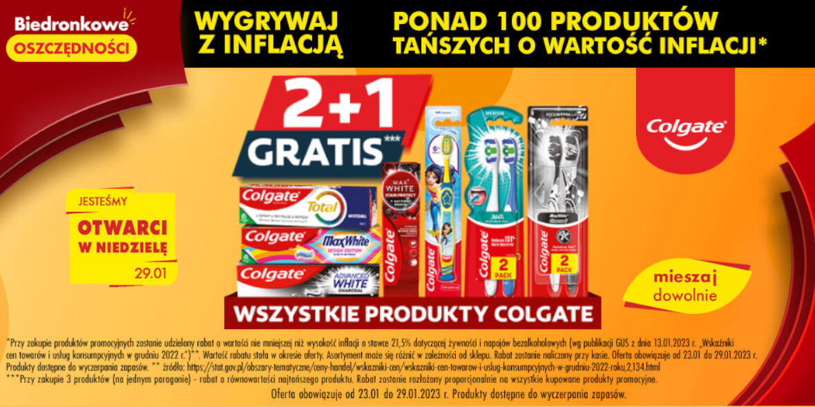Biedronka:  2+1 GRATIS - wszystkie produkty Colgate 23.01.2023
