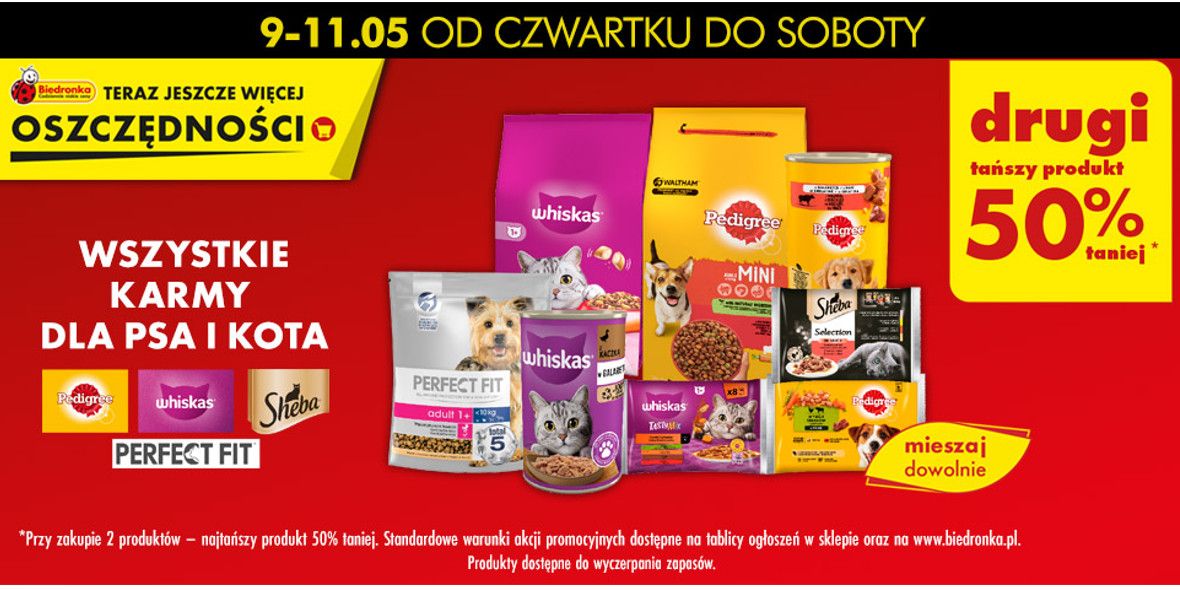 Biedronka: -50% na karmy dla psa i kota 09.05.2024