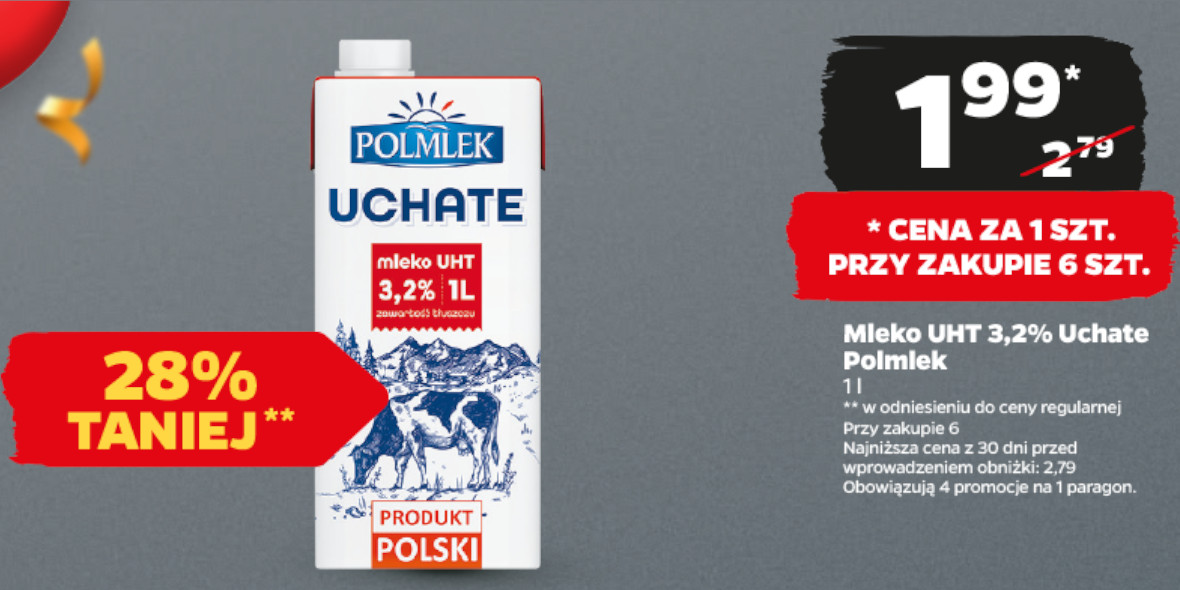 Netto: -28% na mleko UHT 3,2% Uchate Polmlek 02.10.2023