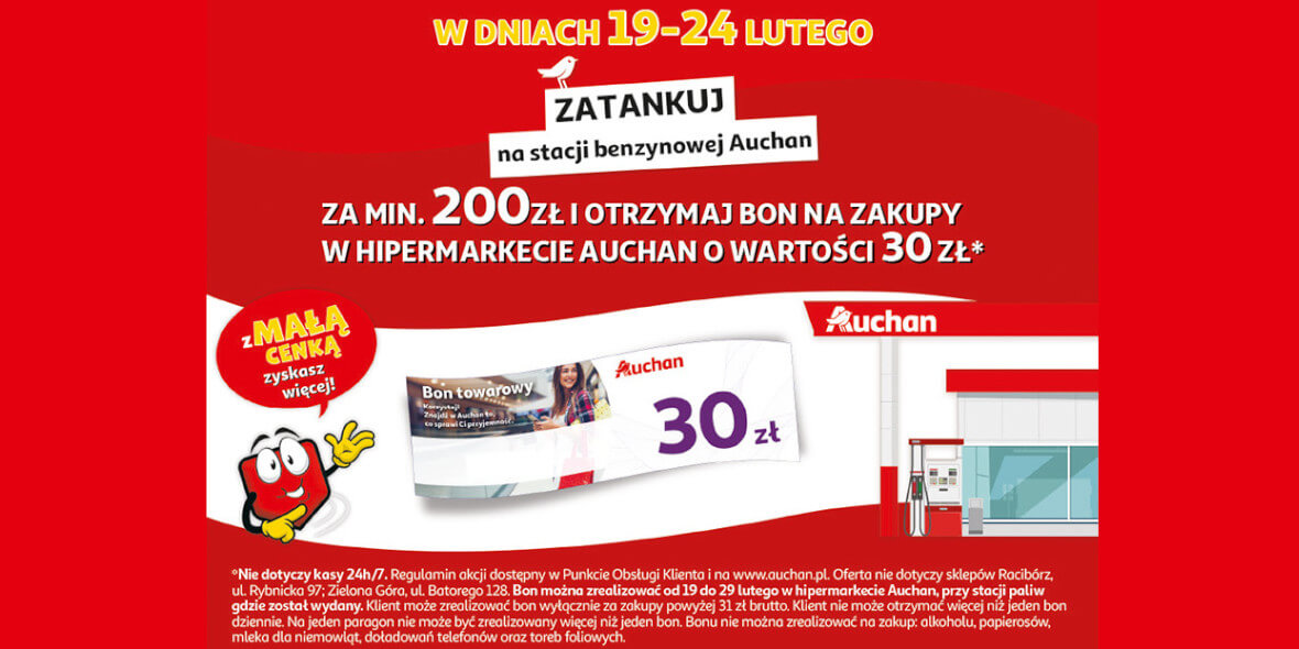 Auchan: BON 30 zł za tankowanie na stacji Auchan 20.02.2024
