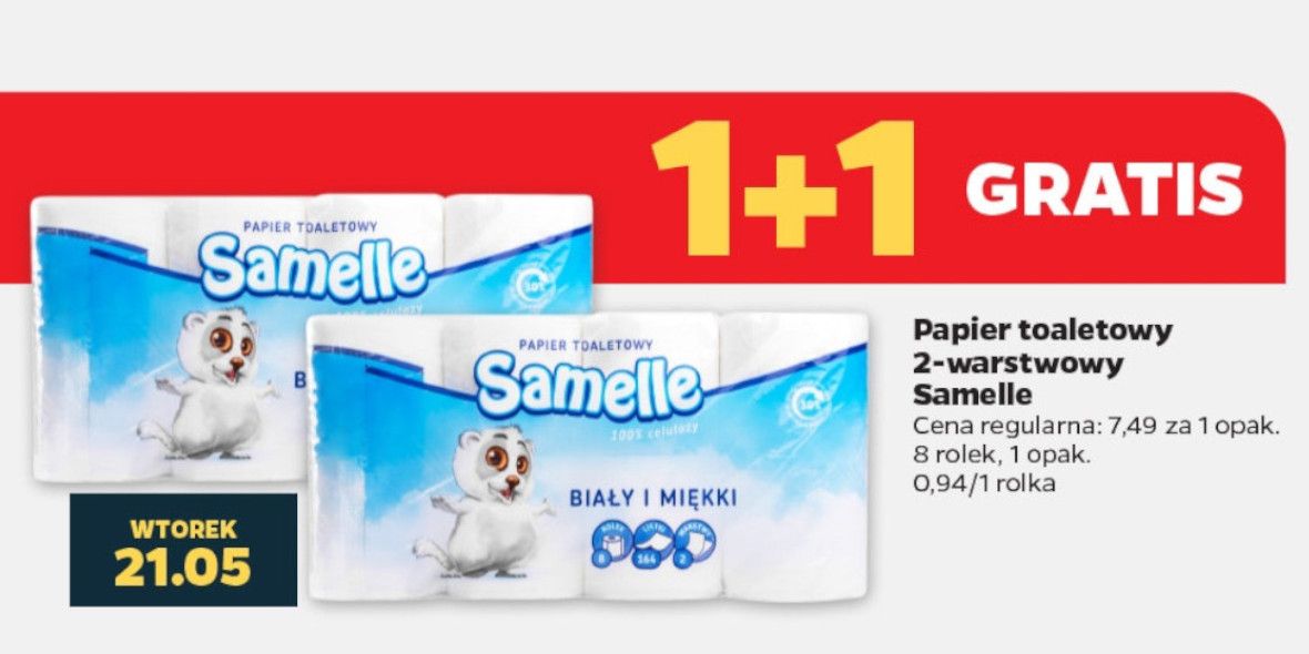 Netto: 1+1 GRATIS papier toaletowy 2-warstwowy Samelle 21.05.2024