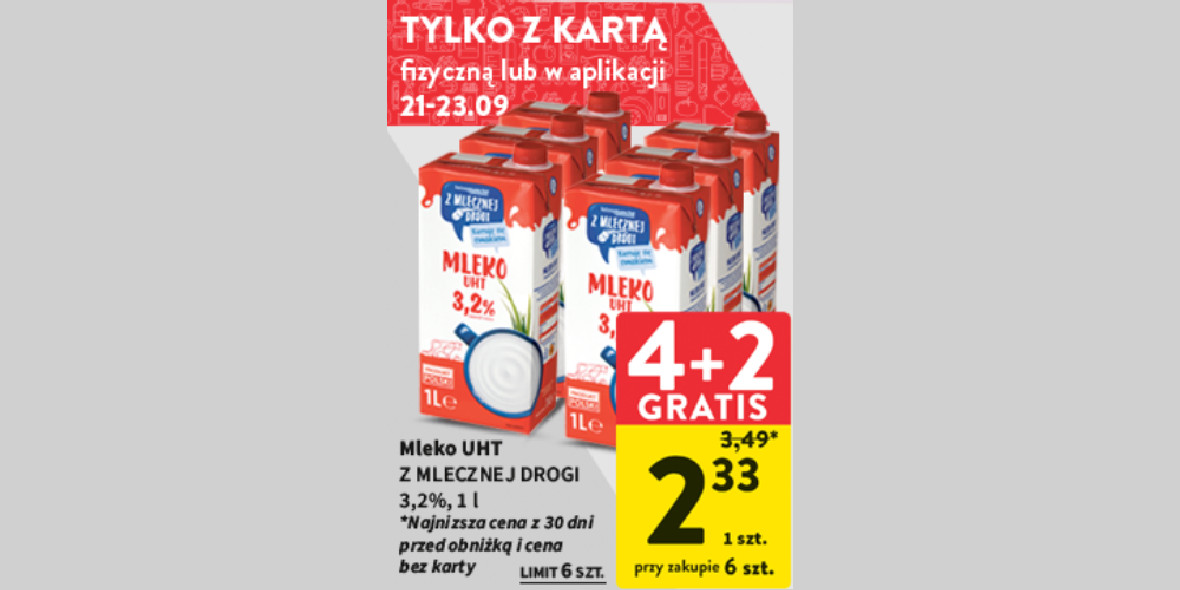 Intermarche: 4+2 GRATIS na mleko 21.09.2023