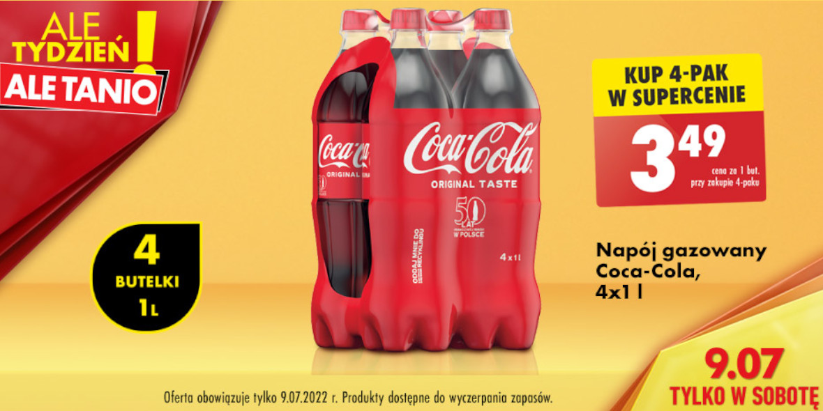 Biedronka:  3,49 zł za napój gazowany Coca-Cola 1 l 09.07.2022