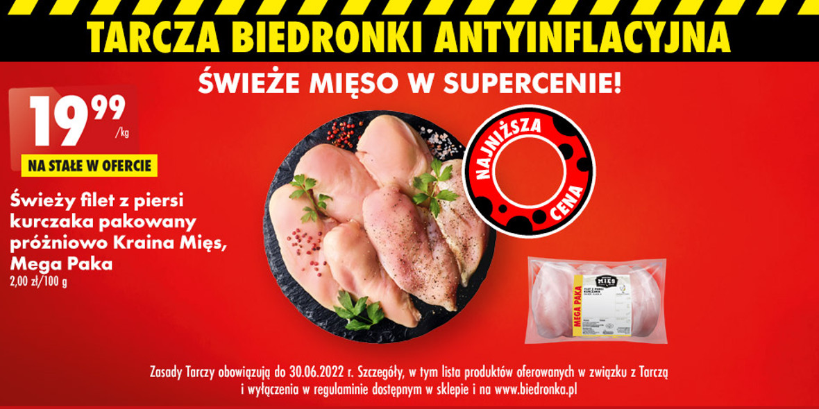 Biedronka: 19,99 zł/kg za świeży filet z piersi kurczaka 16.05.2022