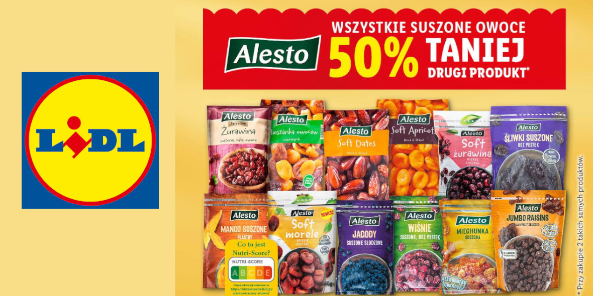 Lidl: -50% na wszystkie suszone owoce Alesto -drugi produkt 27.03.2023