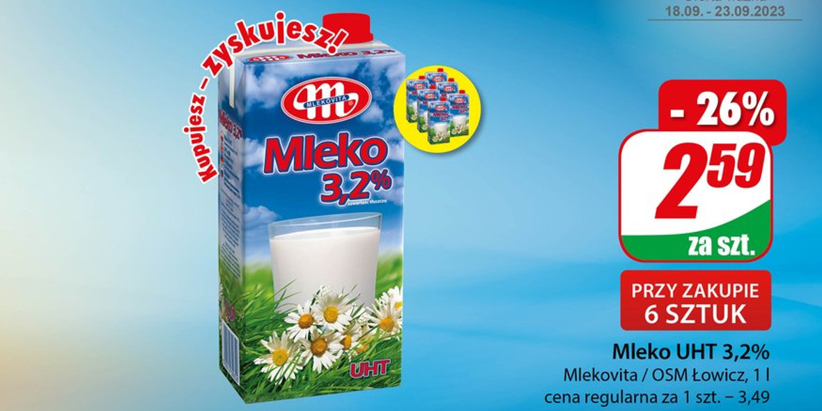 Dino: -26% na mleko UHT 3,2% 18.09.2023