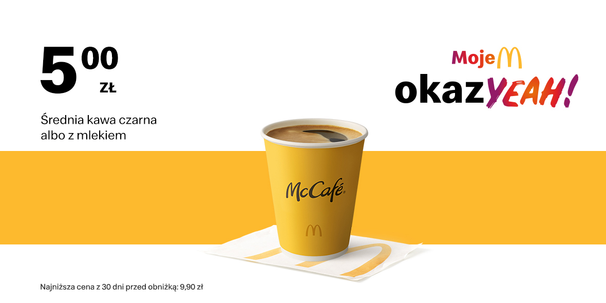 McDonald's: 5 zł Średnia kawa czarna albo z mlekiem 27.11.2023