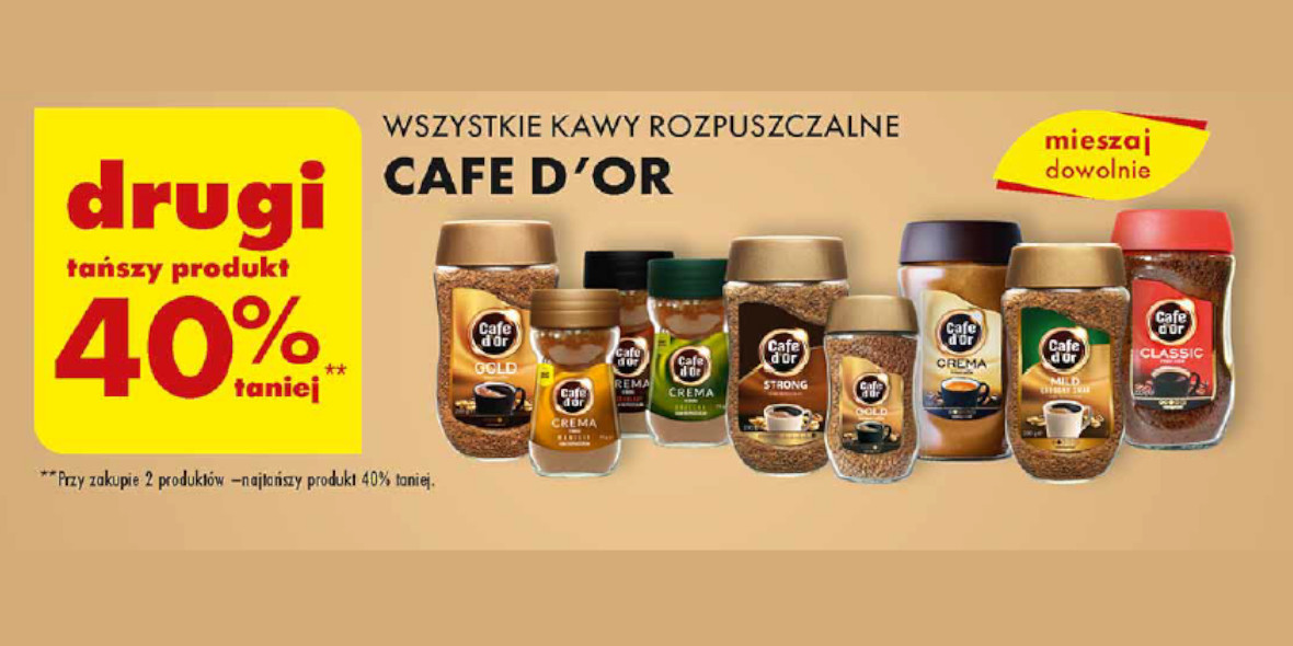 Biedronka: -40% na wszystkie kawy rozpuszczalne Cafe D'Or 21.02.2024