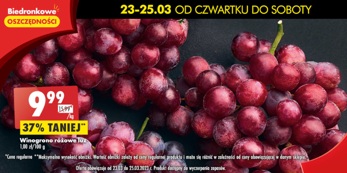 Biedronka: -37% na winogrono różowe luz 23.03.2023