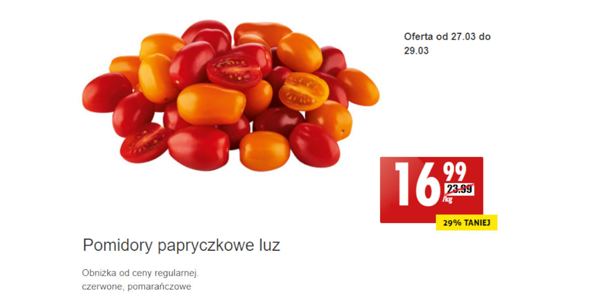 Biedronka: -29% na pomidory papryczkowe, luz 27.03.2023