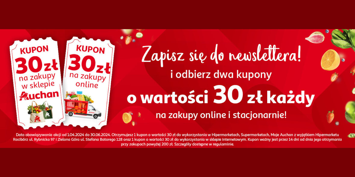 Auchan.pl: KUPON 30 zł na zakupy za zapis do Newslettera 03.04.2024