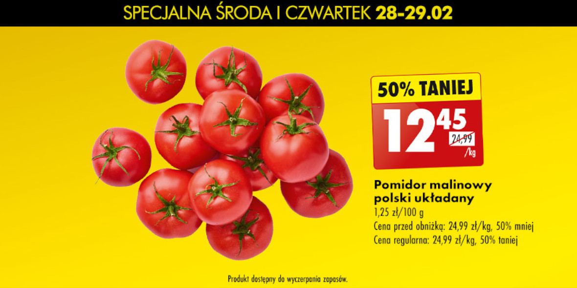 Biedronka: -50% na pomidory malinowe polskie 28.02.2024