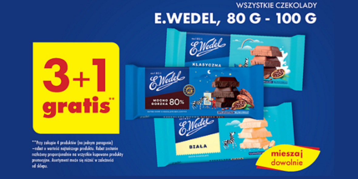 Biedronka: 3+1 GRATIS wszystkie czekolady E.Wedel do 100 g 31.01.2023