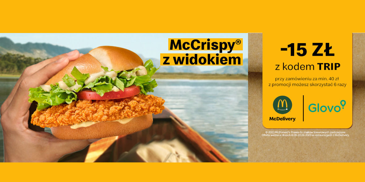 McDonald's: KOD rabatowy -15 zł na zamówienie z Glovo 15.09.2023