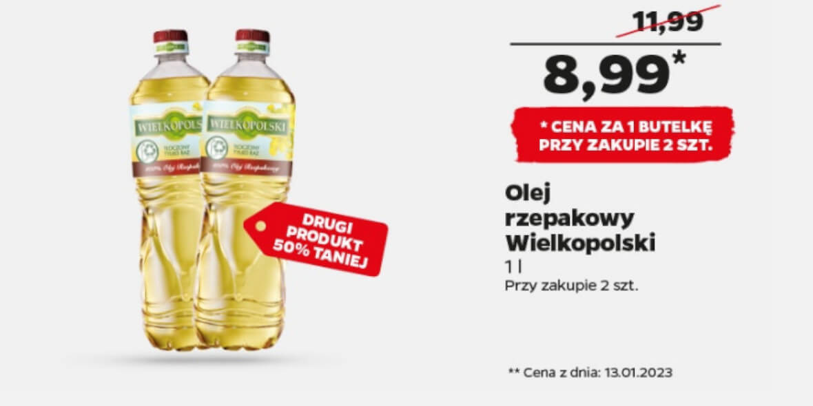 Netto: -50% na olej rzepakowy Wielkopolski - drugi produkt 23.01.2023
