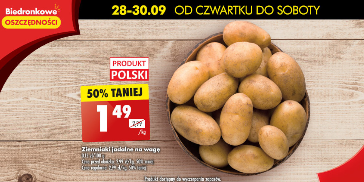 Biedronka: -50% na polskie ziemniaki jadalne na wagę 28.09.2023