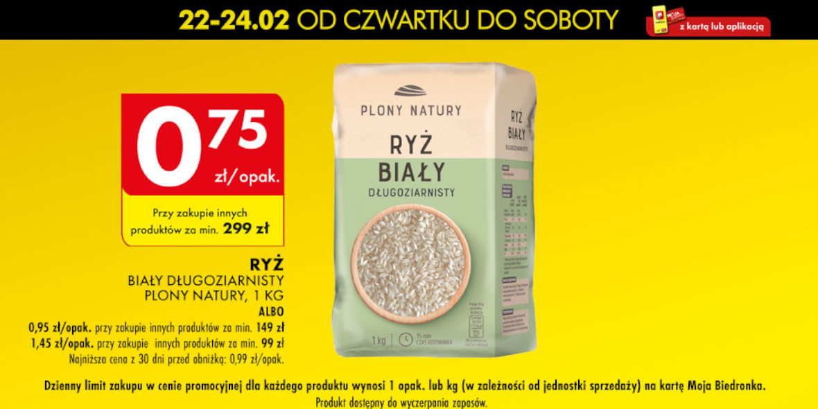 Biedronka: Od 0,75 zł za opakowanie ryżu białego długoziarnistego 23.02.2024