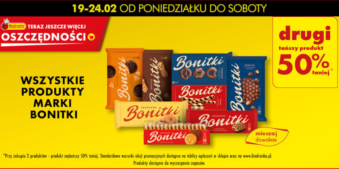 Biedronka: -50% na wszystkie produkty marki Bonitki 19.02.2024