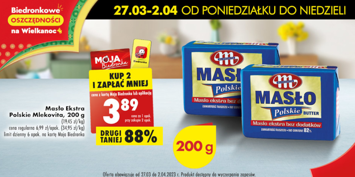 Biedronka: -88% na masło ekstra Polskie Mlekovita 27.03.2023