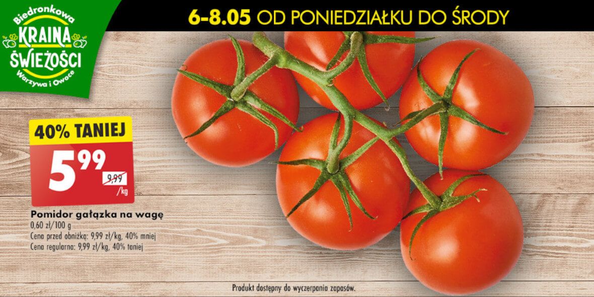 Biedronka: -40% na pomidory na gałązce 06.05.2024