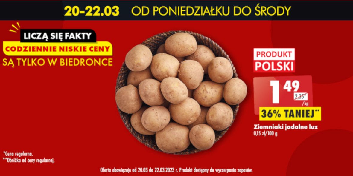 Biedronka: -36% na ziemniaki jadalne 20.03.2023