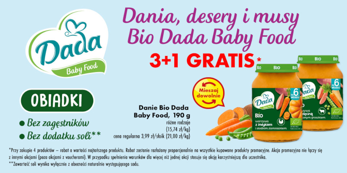Biedronka: 3+1 GRATIS - dania, desery i musy Bio Dada Baby Food 08.08.2022