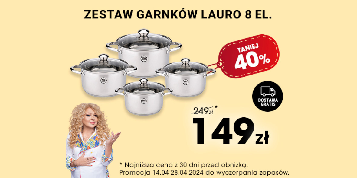 Biedronka Home: -40% na zestaw garnków MG HOME LAURO 8 14.04.2024