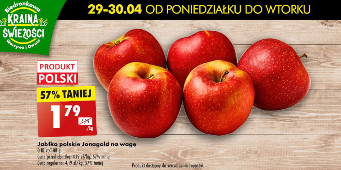 Biedronka: -57% na jabłka polskie Jonagold na wagę 29.04.2024