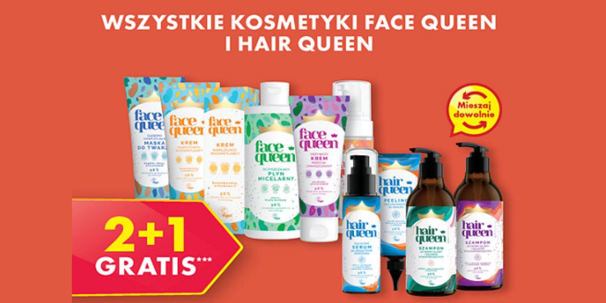 Biedronka 2+1 GRATIS na wszystkie kosmetyki Face Queen i Hair Queen