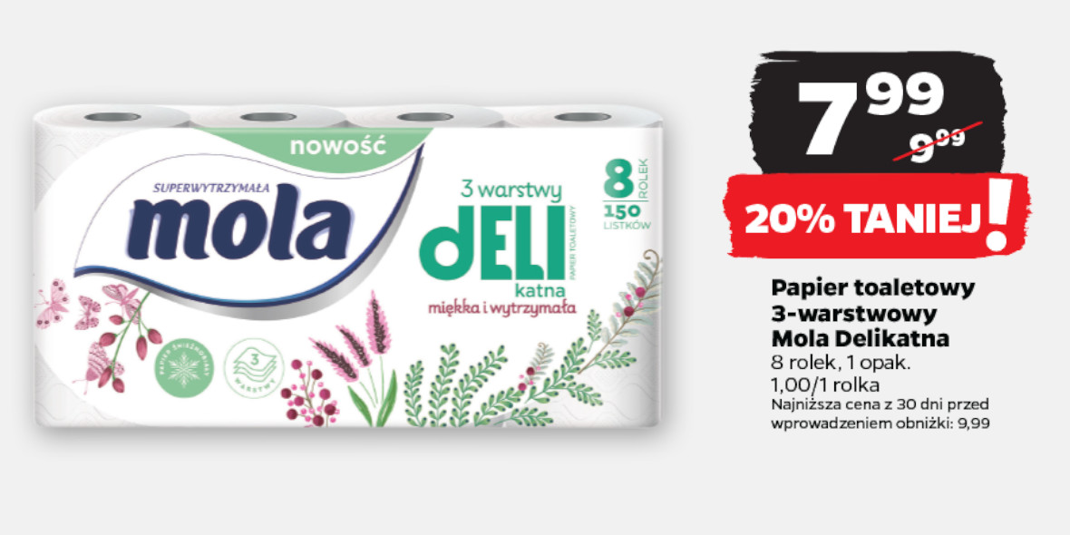 Netto: -20% na papier toaletowy 3-warstwowy Mola Delikatna 22.02.2024