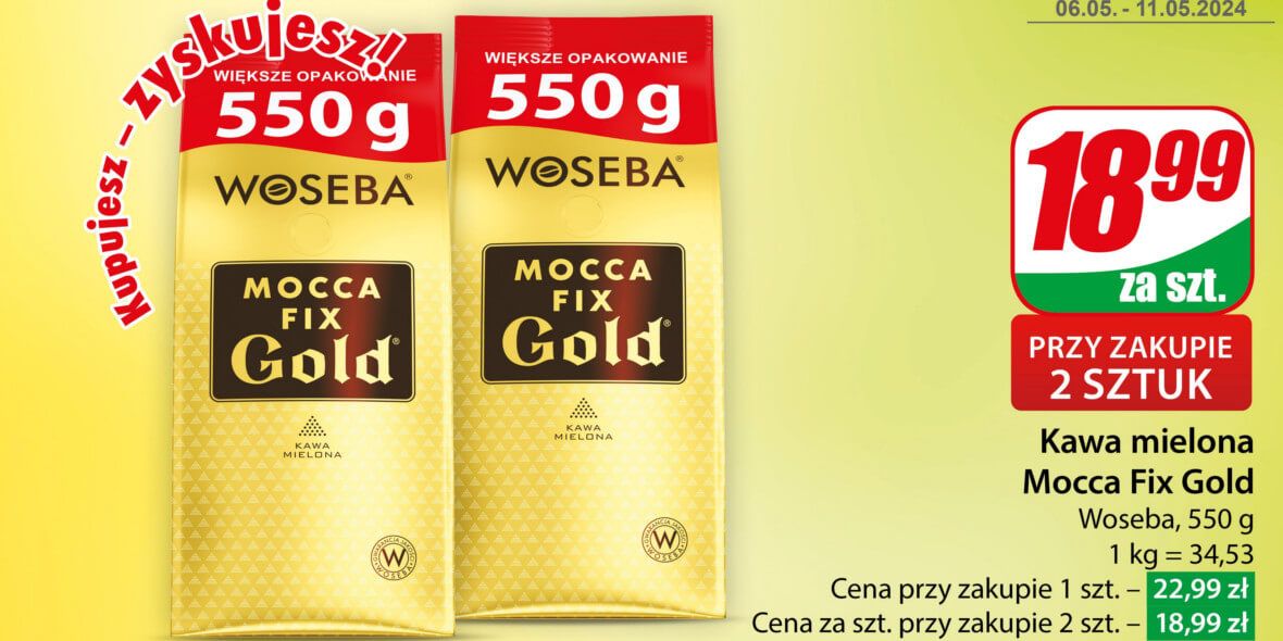 Dino: 18,99 zł za kawę Woseba Mocca Fix Gold 06.05.2024