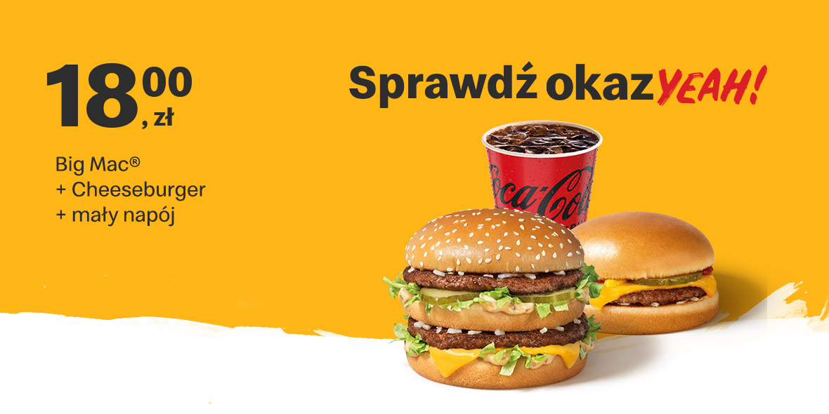 McDonald's: 18 zł Big Mac® + Cheeseburger + mały napój 24.01.2022