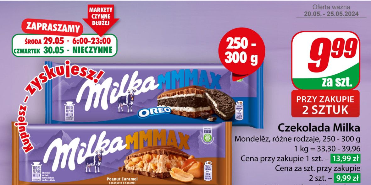 Dino: 9,99 zł za czekoladę Milka MMMAX 20.05.2024