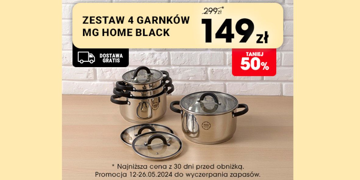 Biedronka Home: -50% na zestaw 4 garnków MG HOME BLACK 16.05.2024