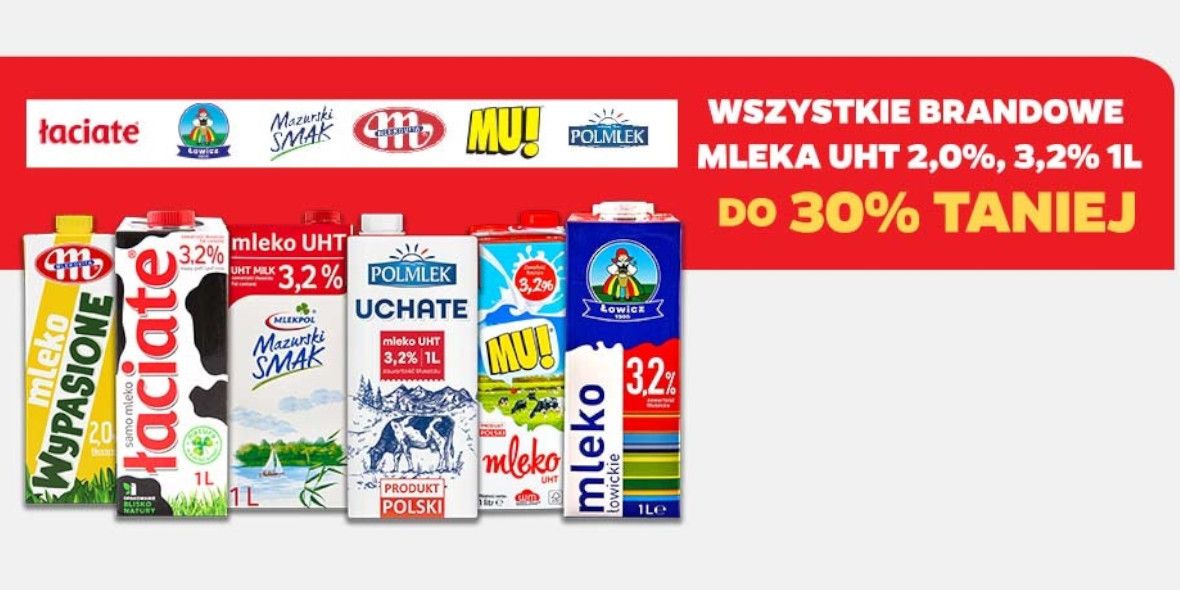 Netto: Do -30% na wszystkie mleka brandowe UHT 2,0%, 3,2% 1l 13.05.2024