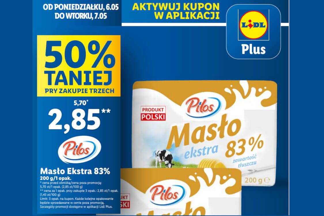 : KUPON -50% na masło ekstra 83% PILOS