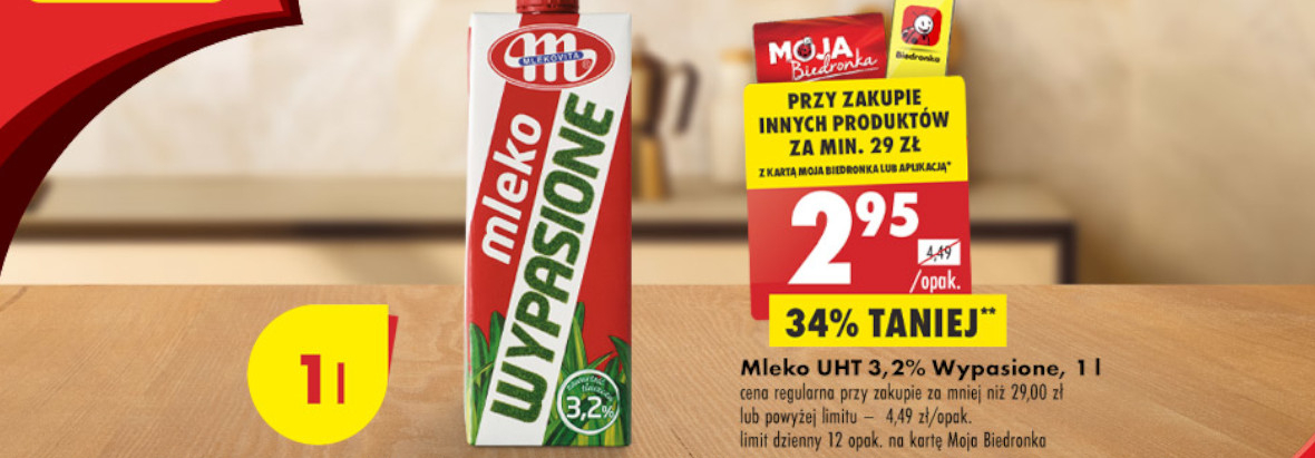 Biedronka: -34% na mleko UHT 3,2% Wypasione 26.01.2023