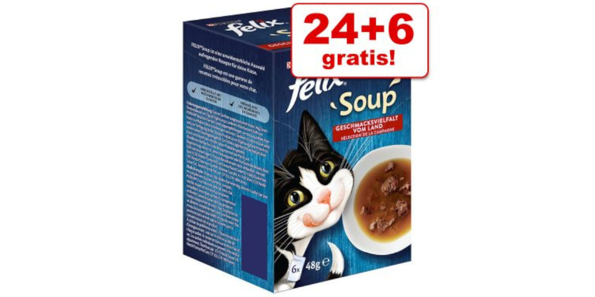 zooplus: 24 + 6 GRATIS - Felix Soup / Filet, 30 x 48g