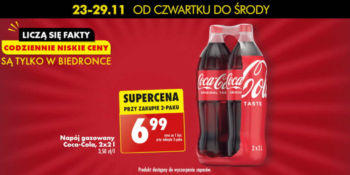 Biedronka: 6,99 zł za napój gazowany Coca-Cola 2 l 23.11.2023