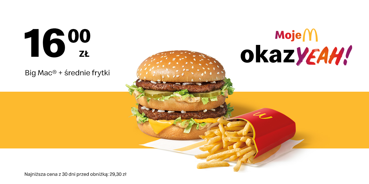 McDonald's: 16 zł Big Mac® + średnie frytki 27.11.2023