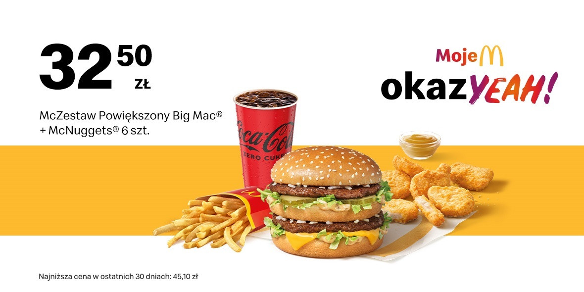McDonald's: 32,50 zł McZestaw Powiększony 20.03.2023