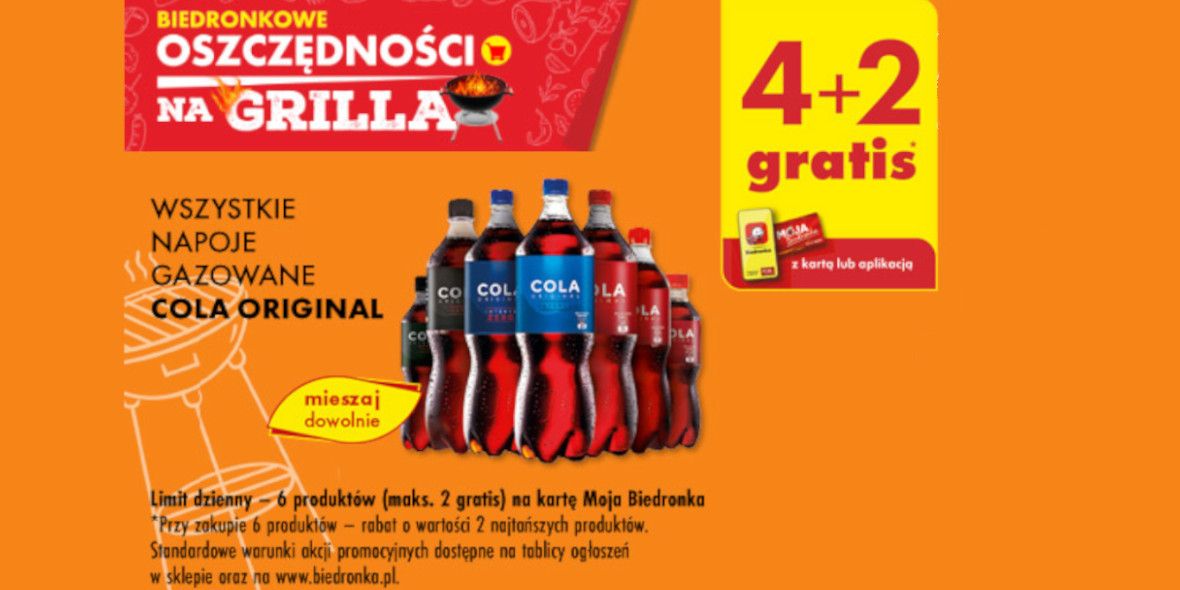 Biedronka: 4+2 GRATIS wszystkie napoje gazowane Cola Original 17.05.2024