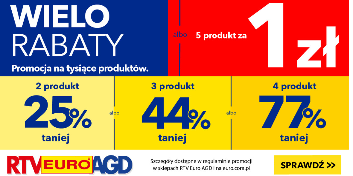 RTV EURO AGD: Do -77% lub 5. produkt za 1 zł 25.05.2022