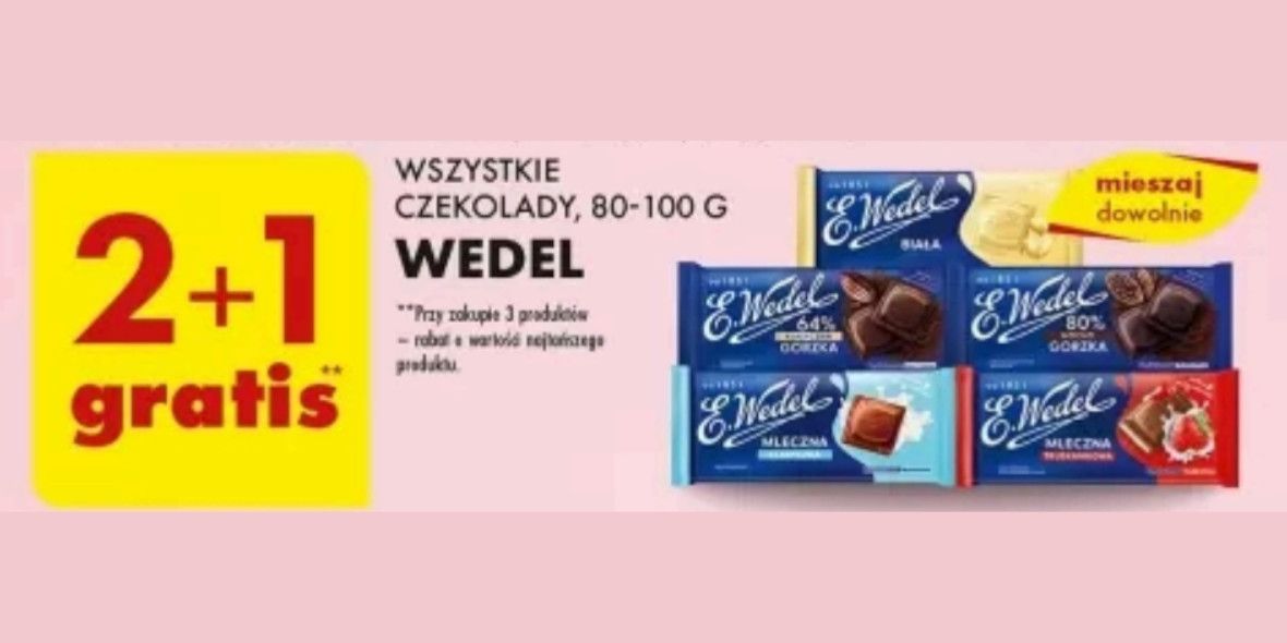Biedronka: 2+1 GRATIS wszystkie czekolady Wedel 14.05.2024