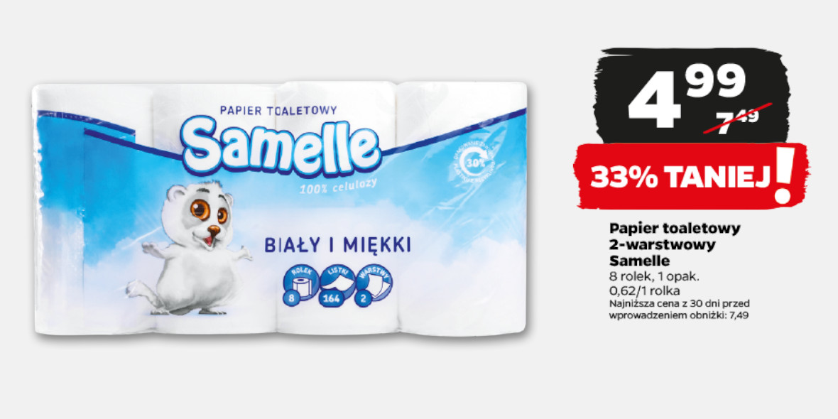 Netto: -33% na papier toaletowy 2-warstwowy Samelle 22.04.2024
