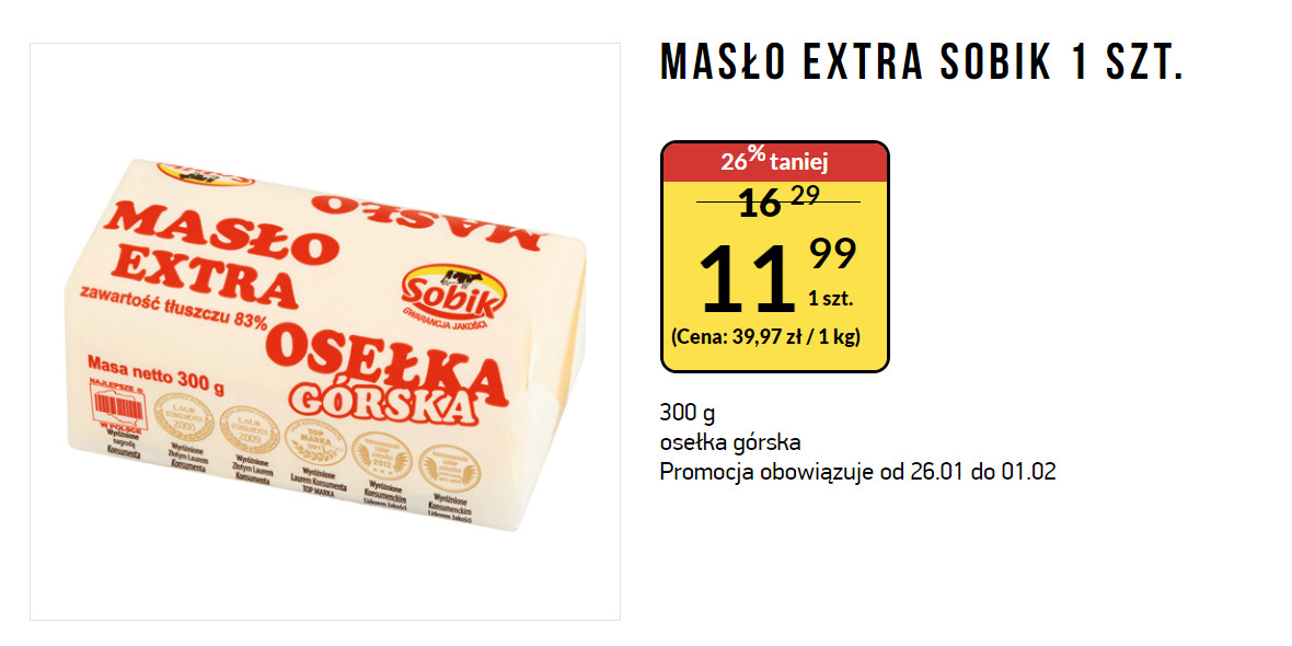 Intermarche: -26% na Masło Extra Sobik 26.01.2023
