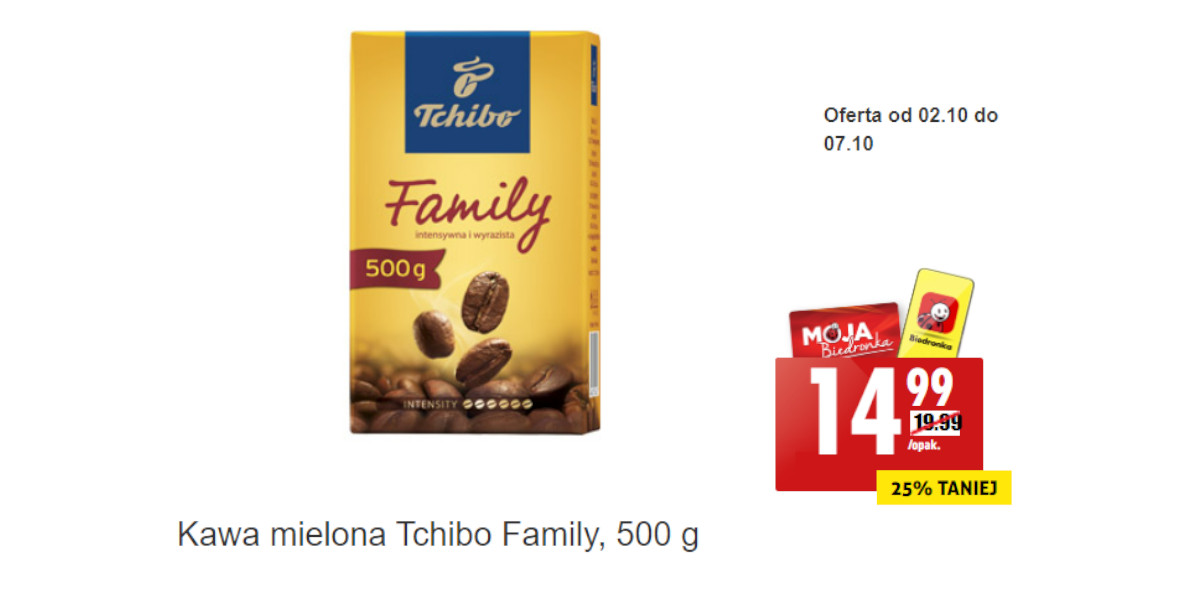 Biedronka: -25% na kawę mieloną Tchibo Family 04.10.2023