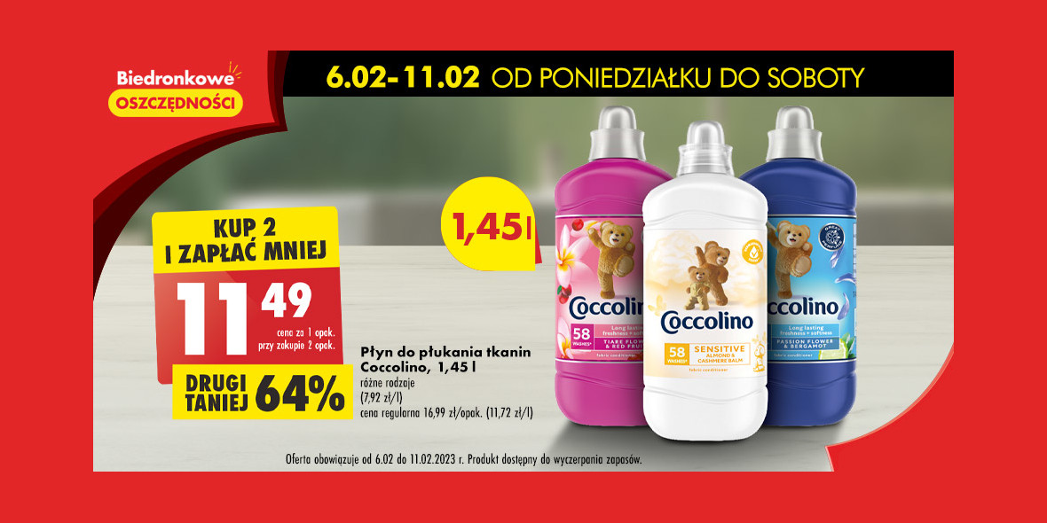 Biedronka: -64% na płyn do płukania Coccolino 06.02.2023