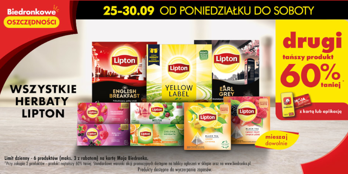 Biedronka: -60% na wszystkie herbaty Lipton 25.09.2023