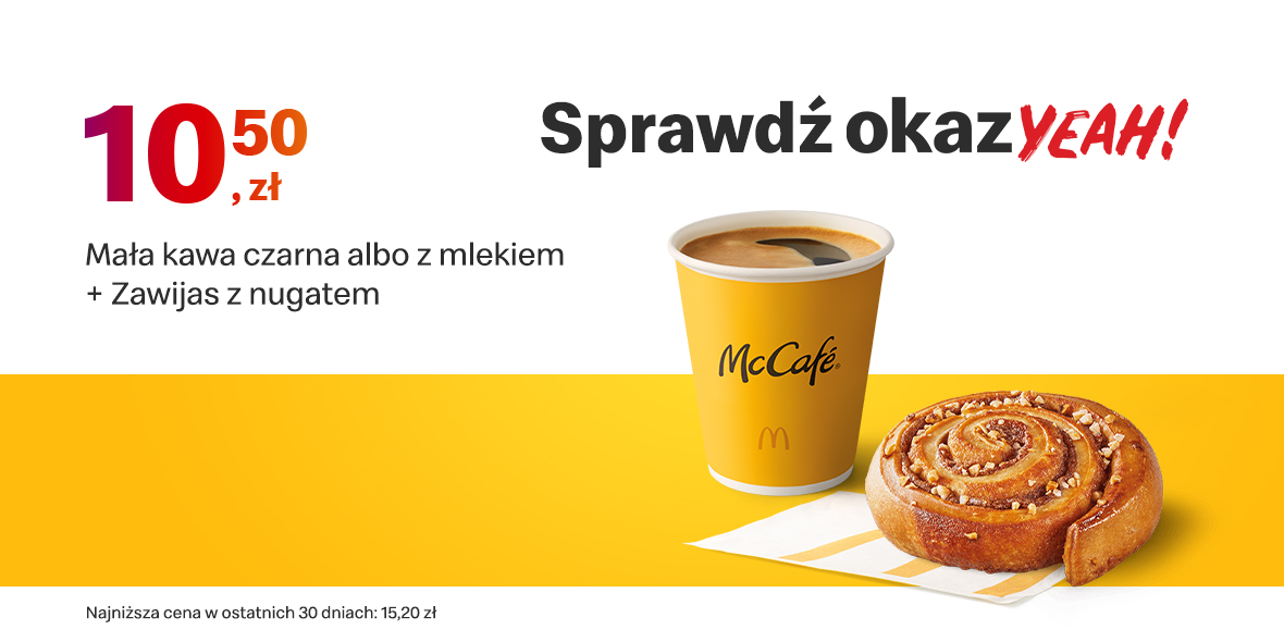 McDonald's: 10,50 zł Mała kawa + Zawijas z nugatem 30.01.2023